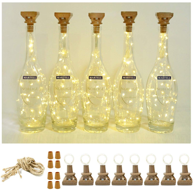 NiniTe LIGHTS Square 8 Pack Solar Powered Wine Bottle Lights, 20 LED Waterproof Copper Cork Lights for Wedding, Christmas, Holiday, Garden, Patio, Pathway, Outdoor (Warm White) - Image 1